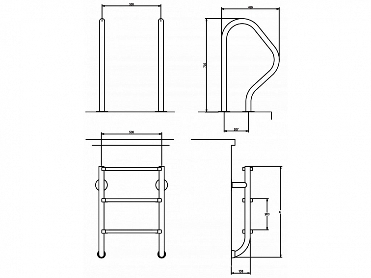 Rebrík, dvojdielny 4-stupňový AISI316