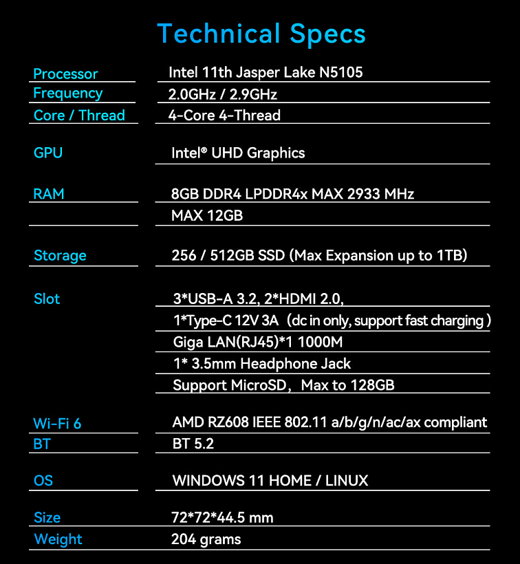 GMK NucBox5® Intel 11th Jasper Lake N5105
