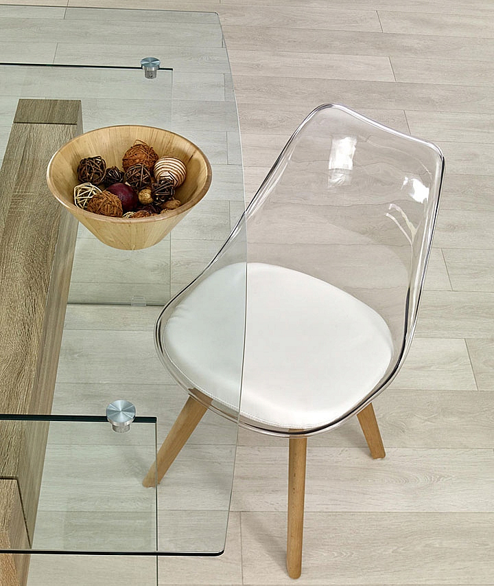 Židle EIFFEL skandinávský styl - průsvitné s bílou poduškou